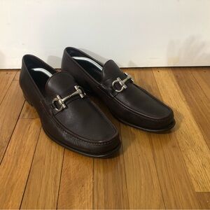 Ferragamo double gancini horseshoe buckle brown Calf skin loafers shoes 13 EE